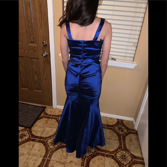Cobalt blue mermaid gown with rhinestones, small - Picture 3 of 10
